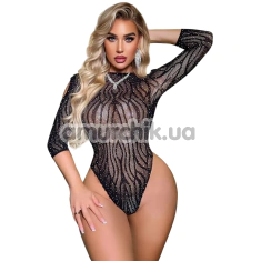 Боди Star Night Zebra Mesh Rhinestone Bodysuit, черное - Фото №1