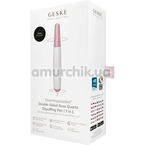 Ручка-массажер для лица Geske Double-Sided Rose Quartz Depuffing Pen 7 in 1, кремовый