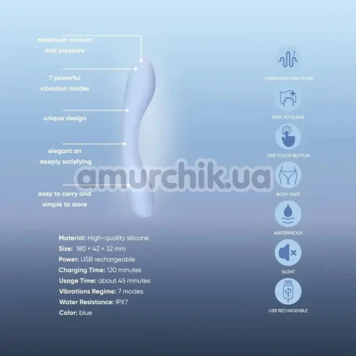 Вибратор для точки G Sweet Em Velvet Lure Deep Flow, голубой