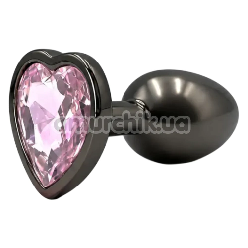 Анальна пробка з рожевим кристалом Alume Metal Heart Plug S, чорна