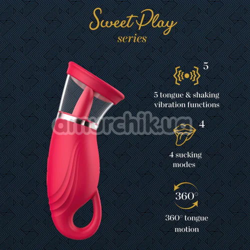 Симулятор орального сексу для жінок з вібрацією Sweet Play Licking Tongue Suction Vibrator A18, червоний