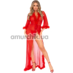 Комплект Leg Avenue Marabou Trimmed, красный: пеньюар + трусики-стринги - Фото №1