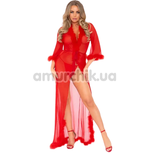 Комплект Leg Avenue Marabou Trimmed, червоний: пеньюар + трусики-стрінги - Фото №1