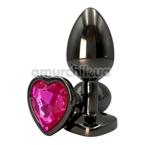 Анальна пробка з яскраво-рожевим кристалом Alume Metal Heart Plug S, чорна