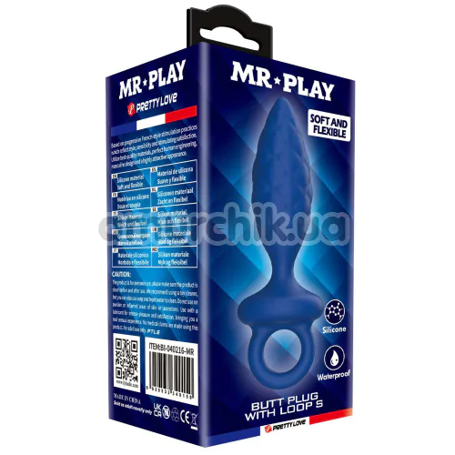 Анальная пробка MR Play Butt Plug With Loop S, синяя