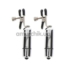 Зажимы для сосков с вибрацией Taboom Adjustable Vibrating Clamps, серебряные - Фото №1