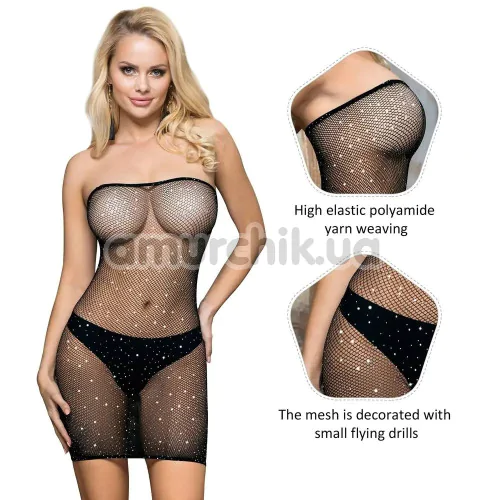 Платье Star Night Fishnet Off-The-Shoulder Solid Rhinestone Dress, черное