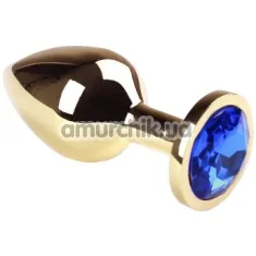 Анальная пробка с синим кристаллом SWAROVSKI Gold Sapphire Middle, золотая - Фото №1