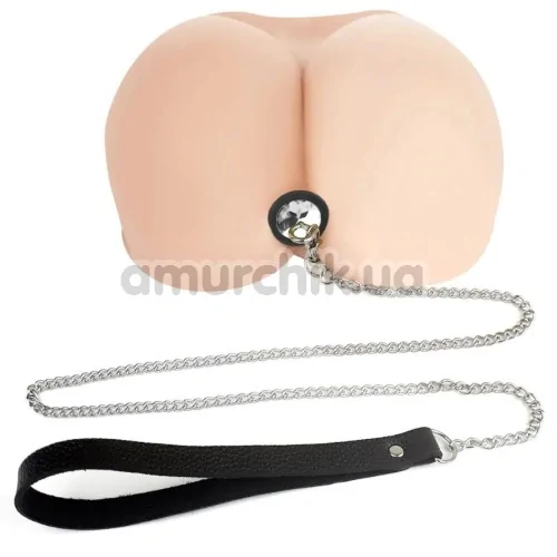 Анальная пробка с прозрачным кристаллом и поводком Art Of Sex Silicone Anal Plug with Leash M, черная