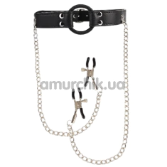 Кляп с зажимами для сосков Behave! Luxury Fetish Breathable O-Ring Gag With Nipple Clamps, черный - Фото №1