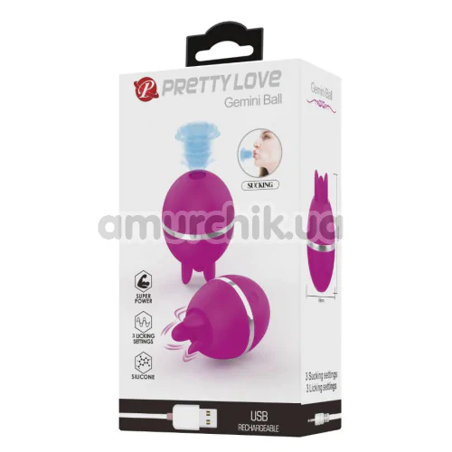 Симулятор орального секса для женщин с вибрацией Pretty Love Gemini Ball, фиолетовый