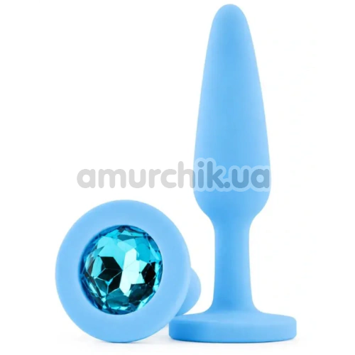 Анальная пробка с голубым кристаллом Alume Silicone Long Plug M, голубая