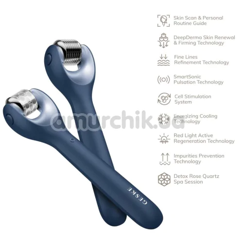 Масажер-ролер для обличчя з мікроголками Geske MicroNeedle Face Roller 9 in 1, синій