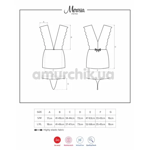 Комплект Obsessive Merossa Chemise, чёрный: пеньюар + трусики-стринги