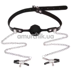 Кляп із затискачами для сосків SM Flirting Ball Gag With Nipple Clamps, чорний - Фото №1
