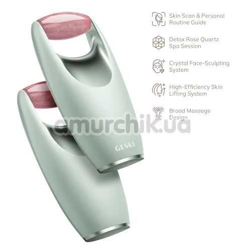 Роликовый массажер для лица Geske Rose Quartz Roller 5 in 1, зеленый