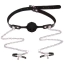 Кляп с зажимами для сосков Roomfun SM Flirting Ball Gag With Nipple Clamps, черный - Фото №1