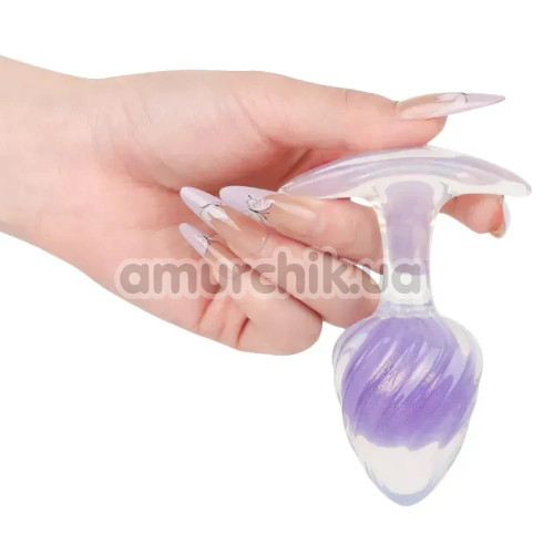 Анальная пробка Univibe Glow-In-Dark Ribbed S, фиолетовая