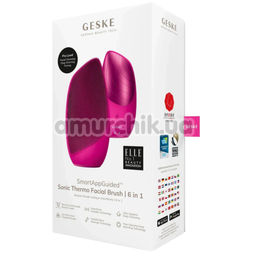 Ультразвуковая щетка для лица Geske Sonic Thermo Facial Brush 6 in 1, ярко-розовая