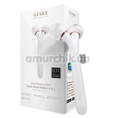 Ультразвуковий масажер для обличчя Geske Sonic Facial Roller 4 in 1, кремовий