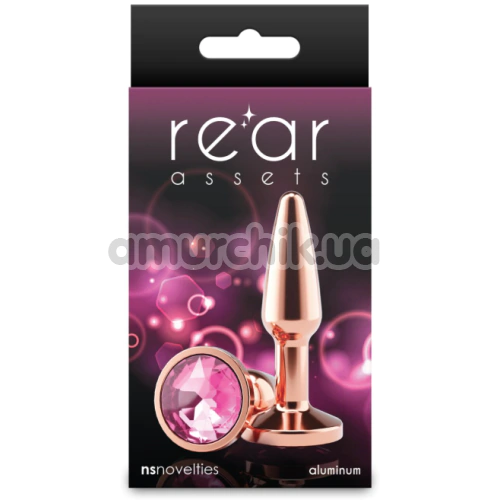 Анальна пробка з рожевим кристалом Rear Assets Metal Plug S Tapered, рожево-золота