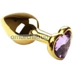 Анальна пробка з рожевим кристалом SWAROVSKI Gold Heart Tourmalin, золота - Фото №1