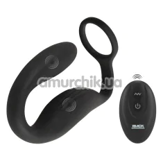 Вібростимулятор простати з ерекційним кільцем Black Velvets Cock Ring With RC Butt Plug, чорний - Фото №1