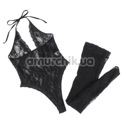 Комплект Star Night Sexy Sleeveless Floral Lace Set, чорний: боді + панчохи