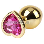 Анальная пробка с розовым кристаллом Matrix Mont Rosy Heart Gold Plug M, золотая - Фото №1