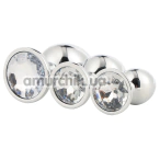 Набор из 3 анальных пробок с прозрачным кристаллом Gleaming Love Silver Plug Set, серебряный - Фото №1
