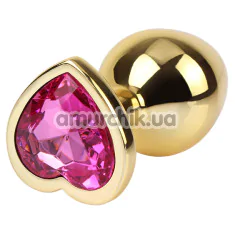 Анальная пробка с розовым кристаллом Matrix Mont Rosy Heart Gold Plug M, золотая - Фото №1