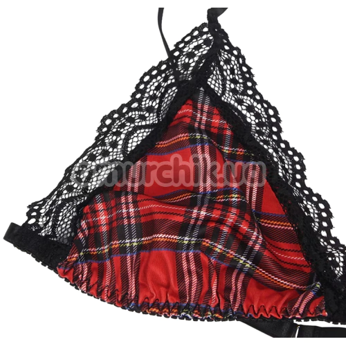 Костюм студентки Star Night Sexy Universitar Costume, чорно-червоний: бюстгальтер + трусики + портупея з комірцем