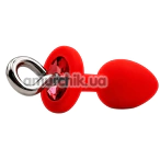Анальная пробка с красным кристаллом Alume Silicone Hook Plug S, красная - Фото №1