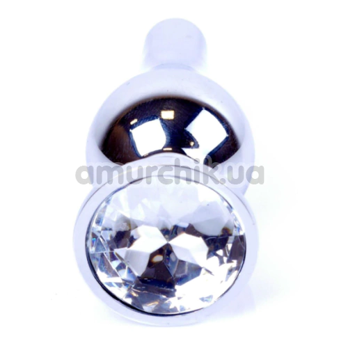 Анальная пробка с прозрачным кристаллом Exclusivity Jewellery Silver Long Plug, серебряная