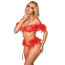 Комплект Star Night Sensual Feather & Chains, красный: бюстгальтер + трусики-стринги + пояс для чулок + гартеры - Фото №3