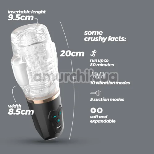 Мастурбатор з вібрацією і всмоктуванням Crushious Quasar, прозорий