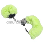 Наручники з салатовим хутром DS Fetish Plush Handcuffs, срібні - Фото №1