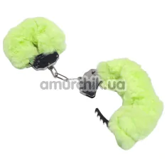 Наручники з салатовим хутром DS Fetish Plush Handcuffs, срібні - Фото №1