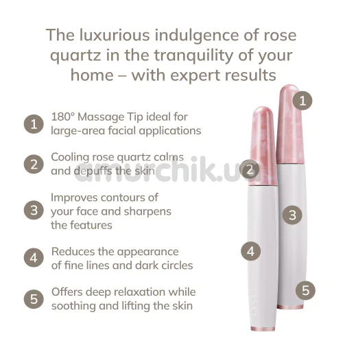 Ручка-масажер для обличчя Geske Rose Quartz Depuffing Pen 6 in 1, кремовий