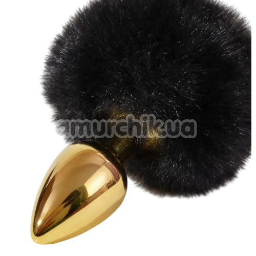 Анальна пробка з чорним хвостиком Alume Metal Plug With Tail S, золота