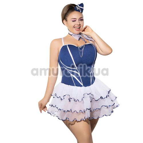Костюм стюардессы JSY Sexy Lingerie P61122, сине-белый: платье + трусики-стринги + головной убор + платок