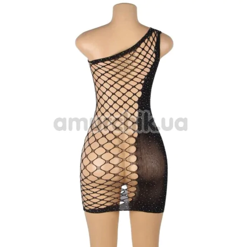 Сукня Star Night Hollow Out Single Shoulder Rhinestone Fishnet Dress, чорна