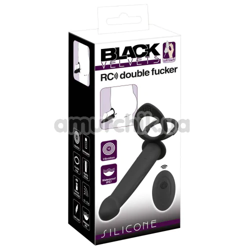 Анальная насадка с вибрацией Black Velvets RC Double Fucker, черная