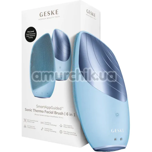 Ультразвуковая щетка для лица Geske Sonic Thermo Facial Brush 6 in 1, голубая