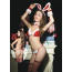 Костюм новогодний JSY Sexy Lingerie 2263, красный: бюстгальтер + трусики-стринги + чулки + манжеты + ушки + галстук - Фото №5