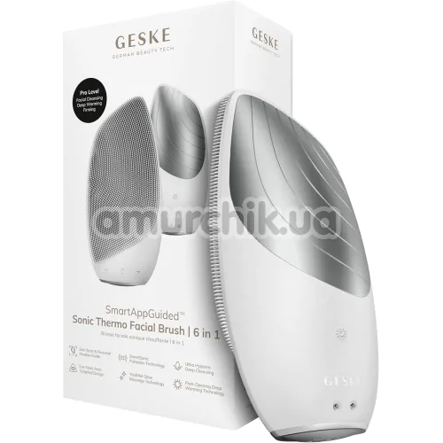 Ультразвуковая щетка для лица Geske Sonic Thermo Facial Brush 6 in 1, белая