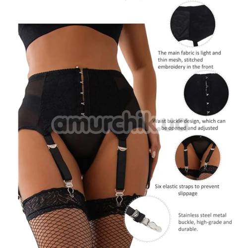 Комплект Star Night Crotchet Garter Belt, черный: пояс для чулок + трусики-стринги