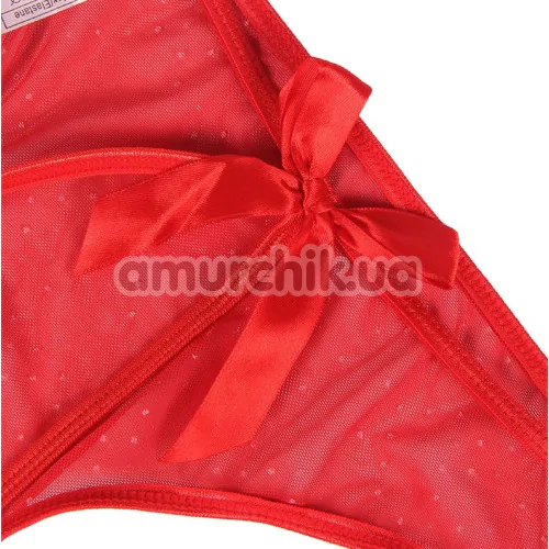 Комплект Star Night Bow-Knot Hollow Out Babydoll Set, красный: пеньюар + трусики