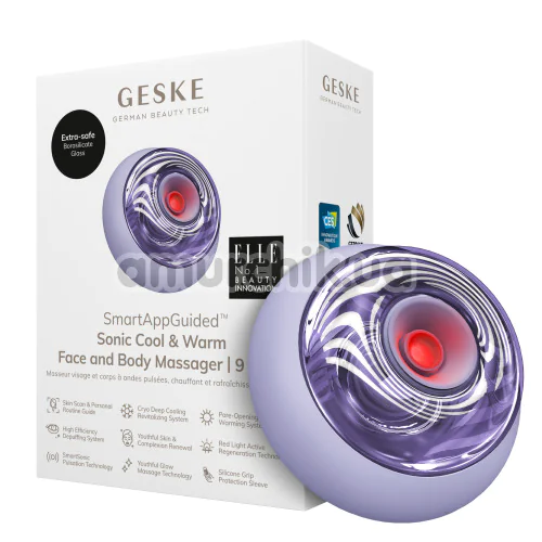 Ультразвуковий масажер для обличчя та тіла Geske Sonic Cool & Warm Face and Body Massager 9 in 1, бузковий