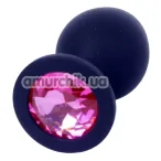 Анальна пробка із рожевим кристалом Exclusivity Jewellery Silicon Plug M, чорна - Фото №1